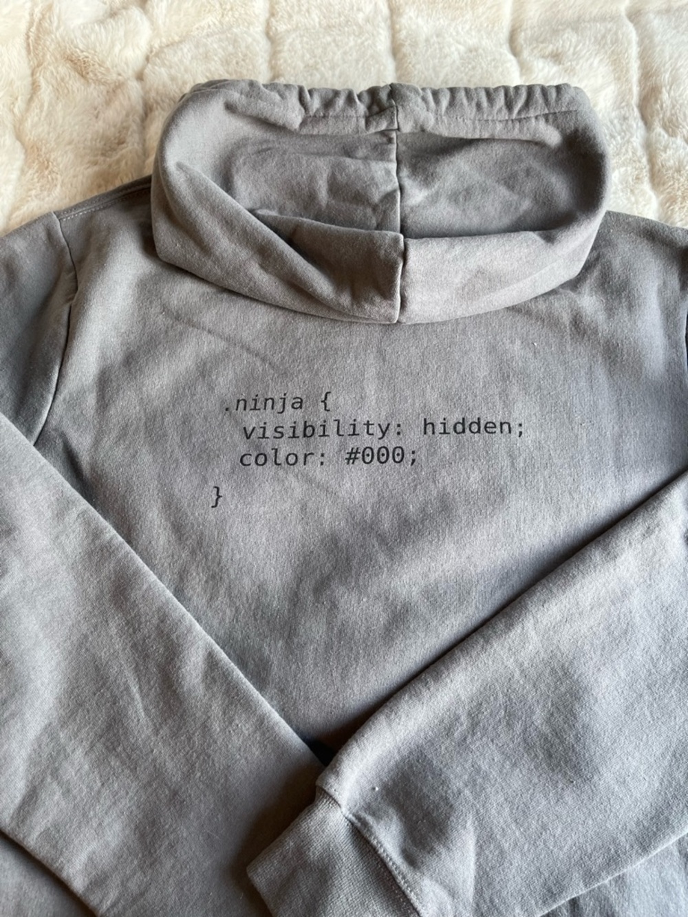 Gray Hoodie with Code Print - "ninja" CSS Design